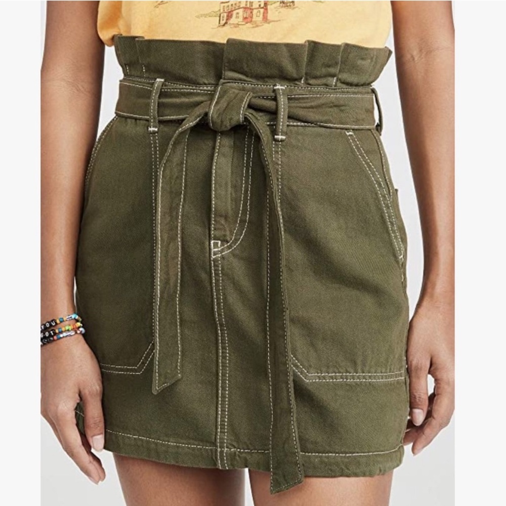 Free People Army Green Paper Bag Tie Waist Splendor in the Grass Skirt Size 4